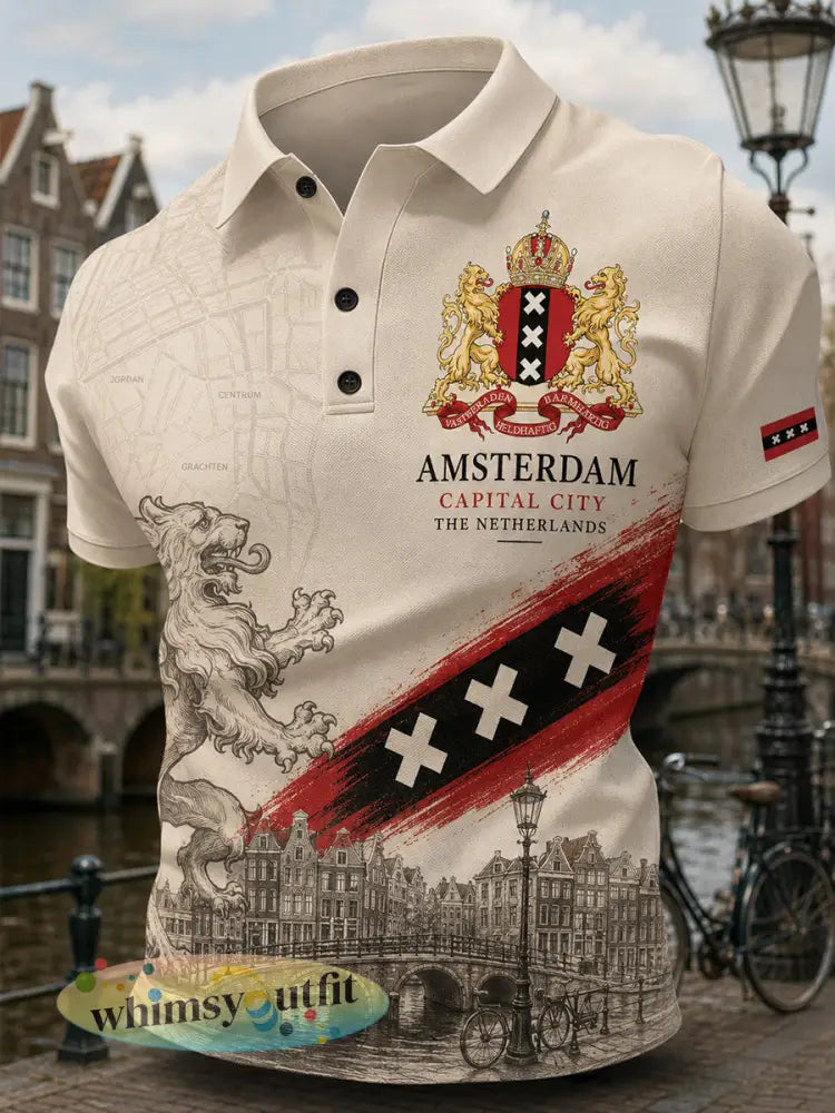 Herenpoloshirt met korte mouwen en stedelijk herdenkingsmotief - A / S