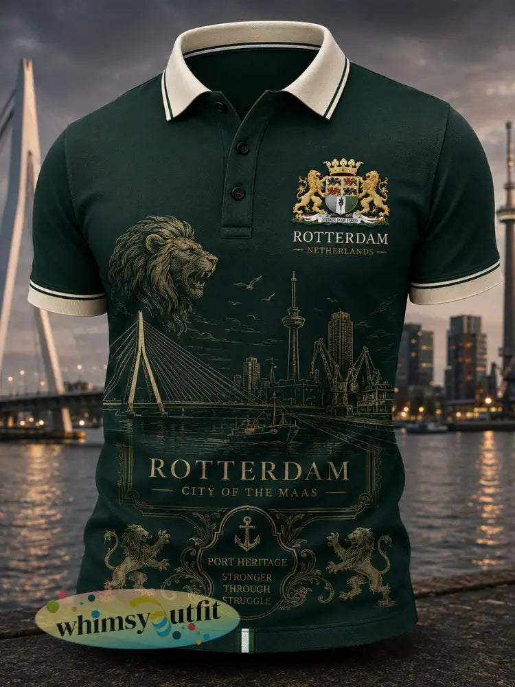 Herenpoloshirt met korte mouwen en stedelijk herdenkingsmotief - A / S