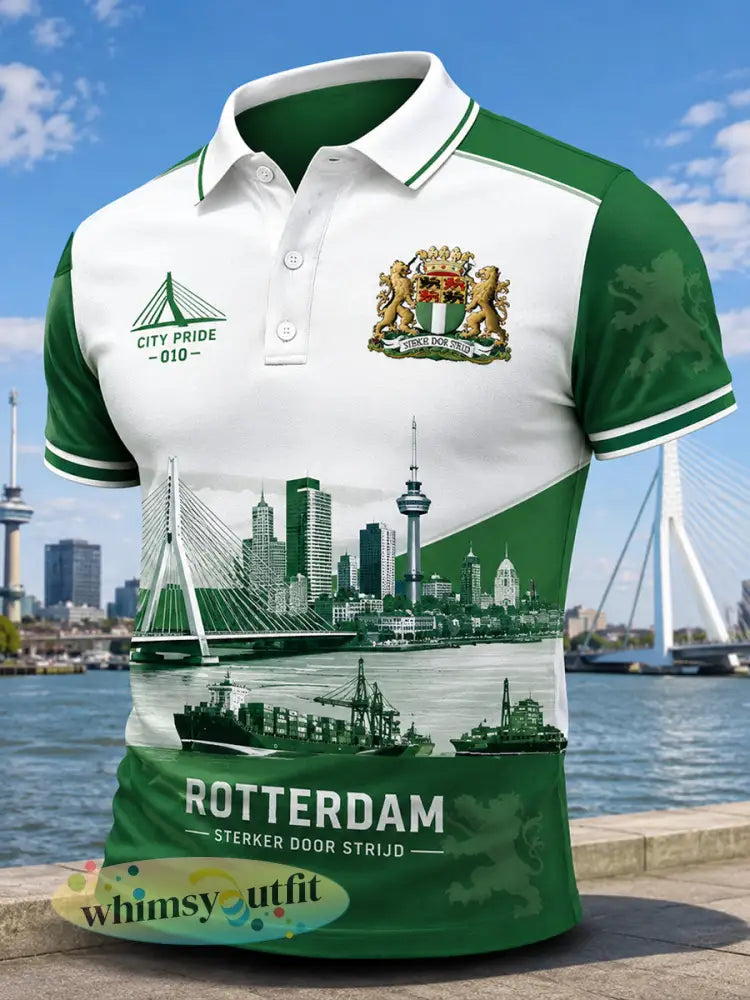Herenpoloshirt met korte mouwen en stedelijke herdenkingsprint - A / S