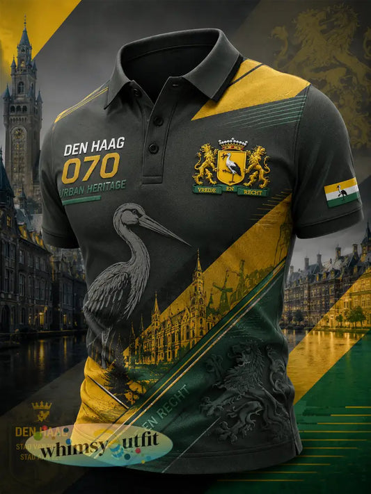 Herenpoloshirt met korte mouwen en vintage City Souvenir-stijl print - A / S