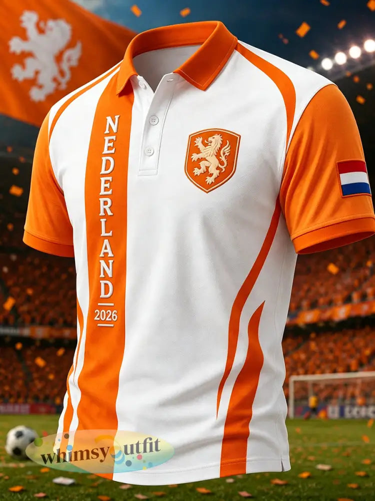 Herenpoloshirt met korte mouwen en voetballeeuwenprint - A / S