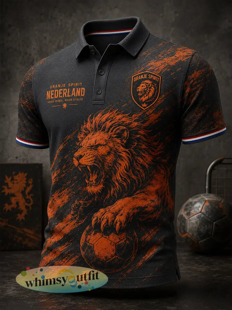 Herenpoloshirt met korte mouwen en voetballeeuwenprint - A / S