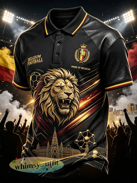 Herenpoloshirt met korte mouwen en voetballeeuwprint - A / S