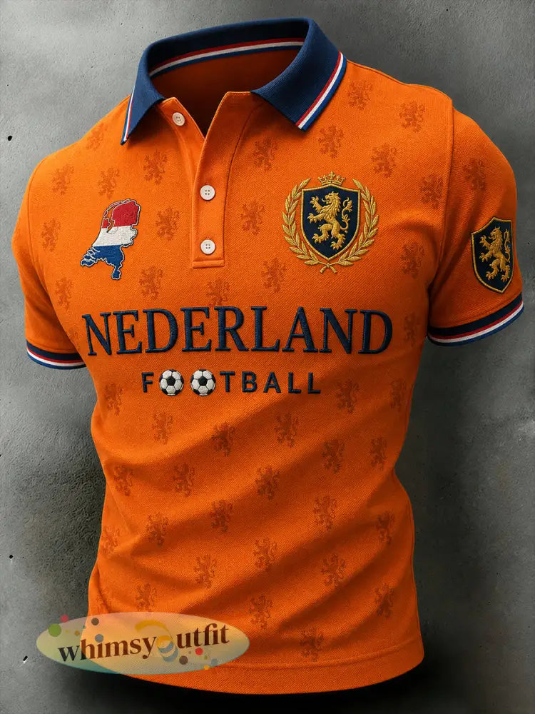Herenpoloshirt met korte mouwen en voetballeeuwprint - A / S