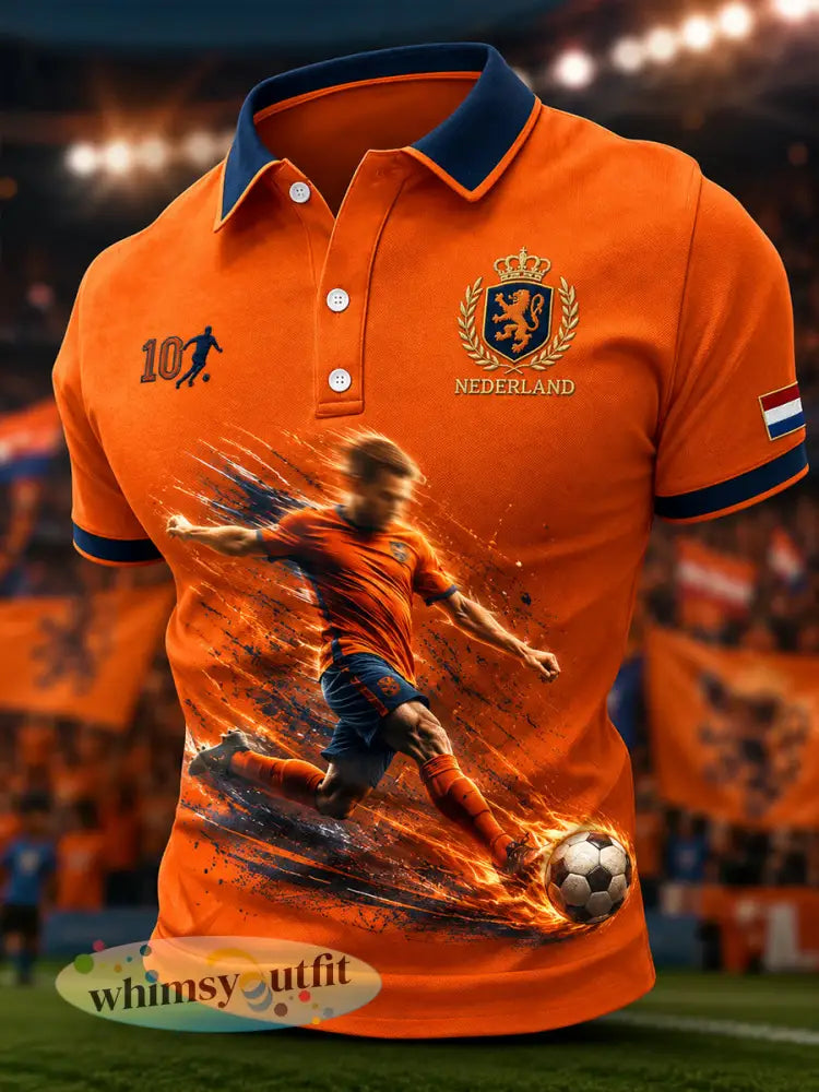 Herenpoloshirt met korte mouwen en voetbalprint - A / S