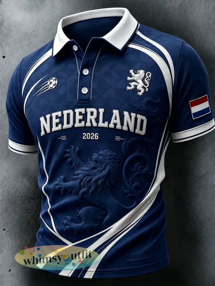 Herenpoloshirt met korte mouwen en voetbalprint - A / S