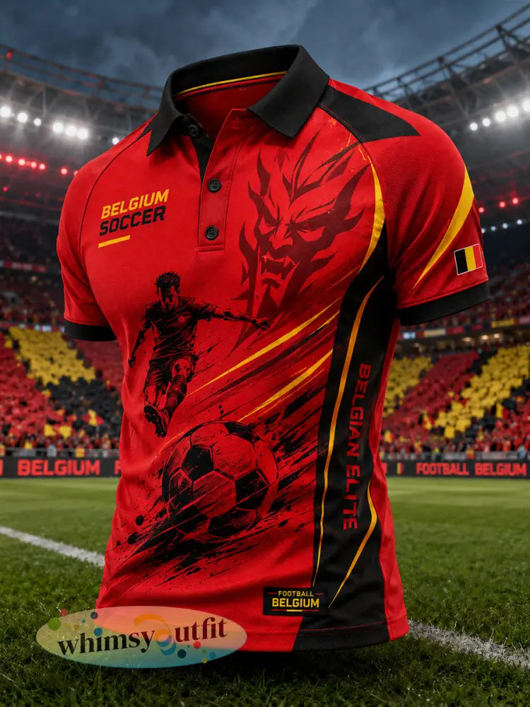 Herenpoloshirt met korte mouwen en voetbalprint in raglanstijl - A / S