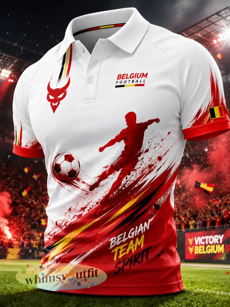 Herenpoloshirt met korte mouwen en voetbalprint in raglanstijl - A / S