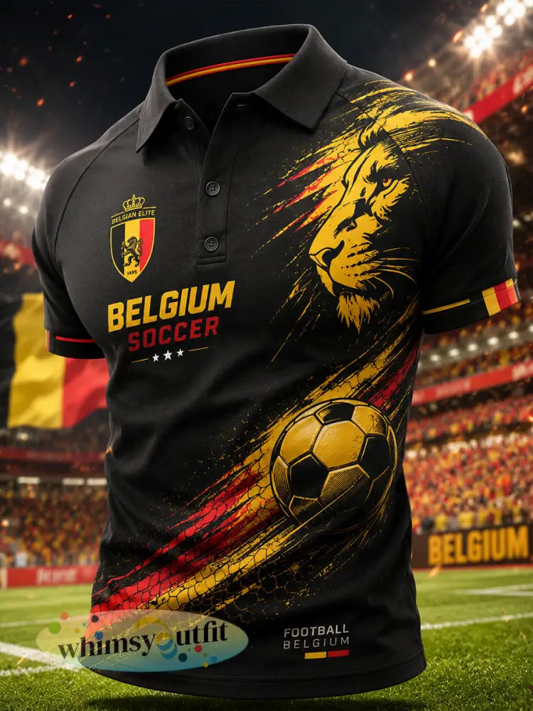 Herenpoloshirt met korte mouwen en voetbalprint in raglanstijl - A / S