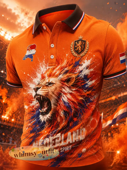 Herenpoloshirt met korte mouwen en voetbalprint van Crown Lion - A / S