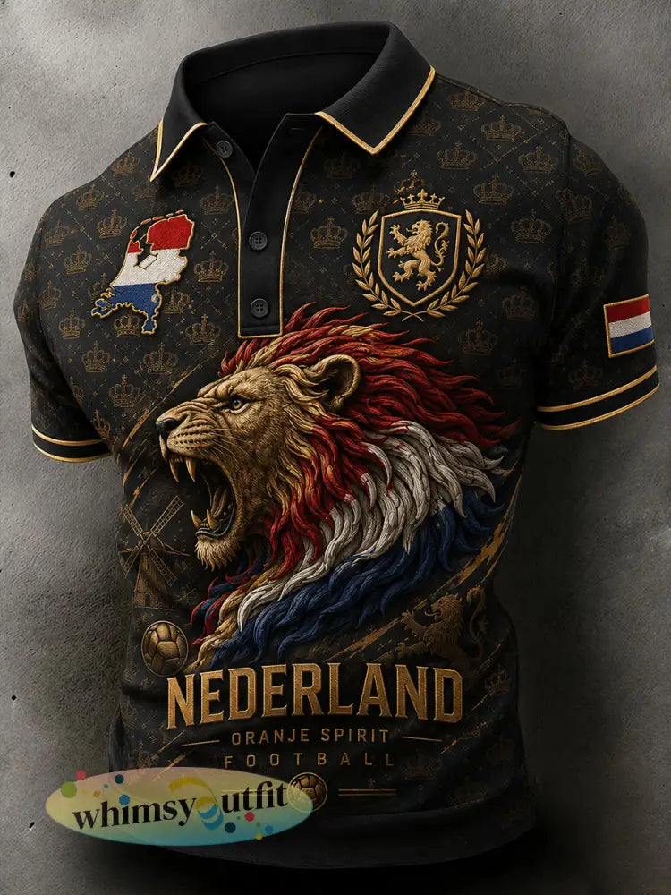 Herenpoloshirt met korte mouwen en voetbalprint van Crown Lion - A / S