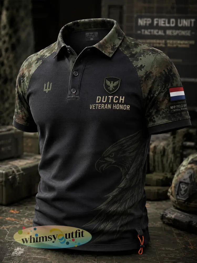 Herenpoloshirt met korte mouwen vintagecamouflage en militaire prints - A / S