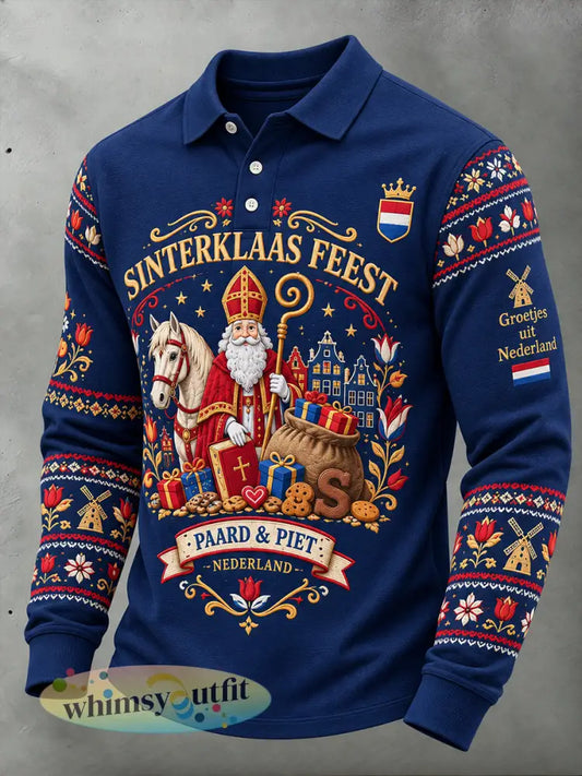 Herenpoloshirt met lange mouwen en grafische print ter gelegenheid van het Sinterklaasfeest - A / S