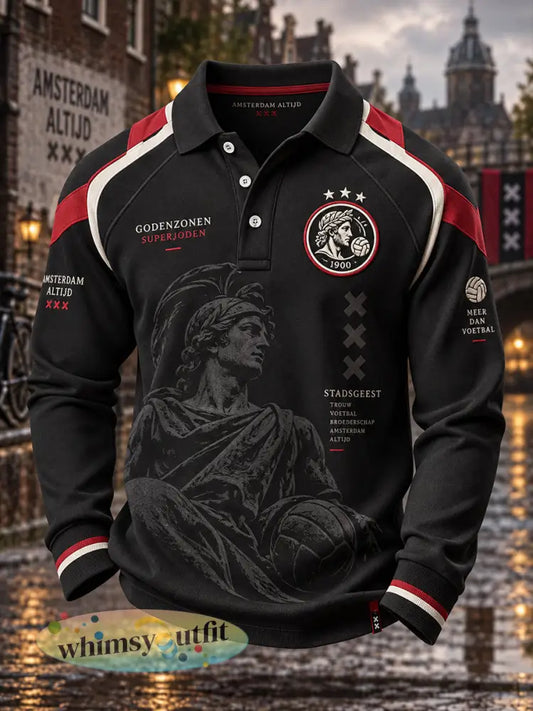 Herenpoloshirt met lange raglanmouwen en voetbalherdenkingsprint - A / S