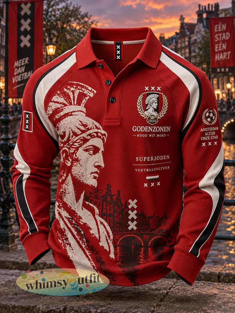 Herenpoloshirt met lange raglanmouwen en voetbalherdenkingsprint - A / S
