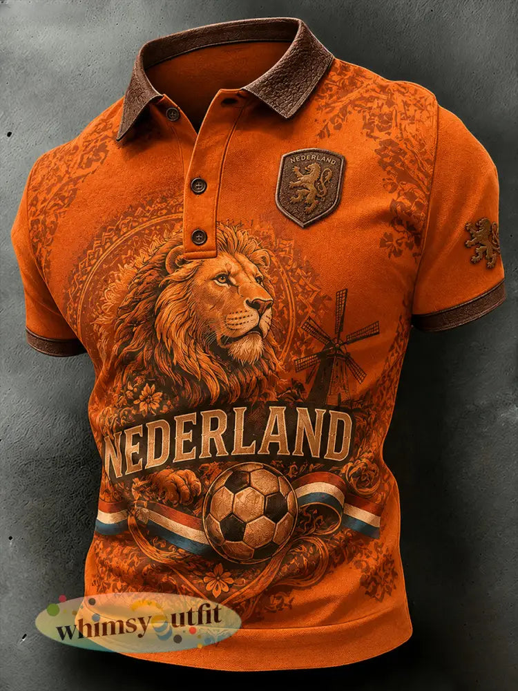 Herenpoloshirt met leeuwenprint en korte mouwen casual stijl - A / S