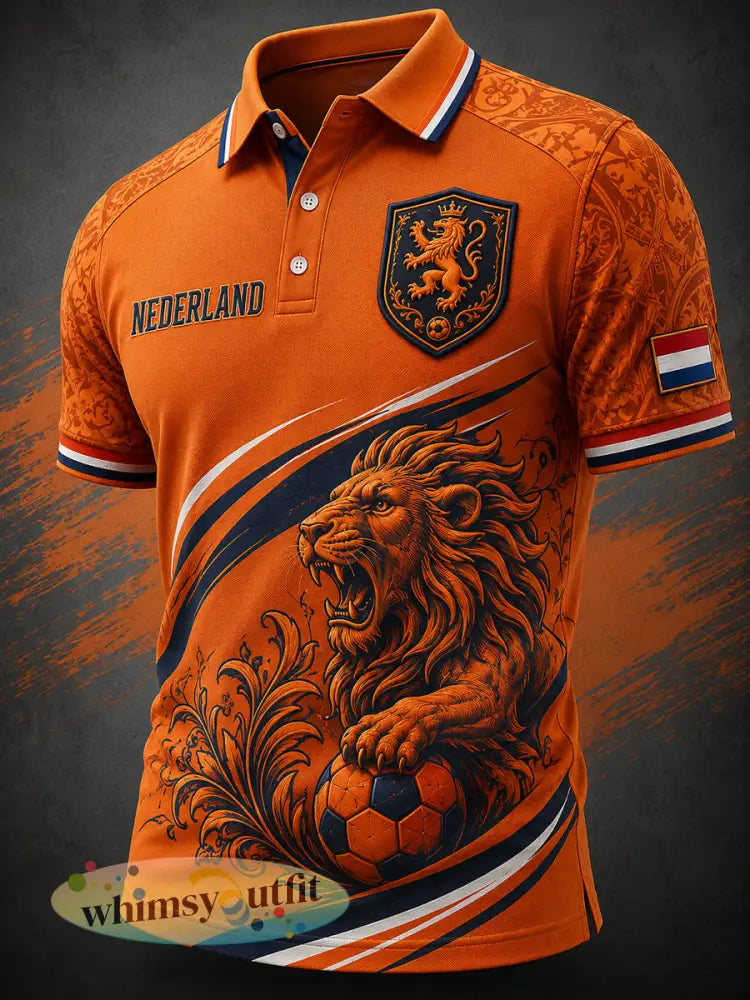 Herenpoloshirt met leeuwenprint en korte mouwen casual stijl - A / S
