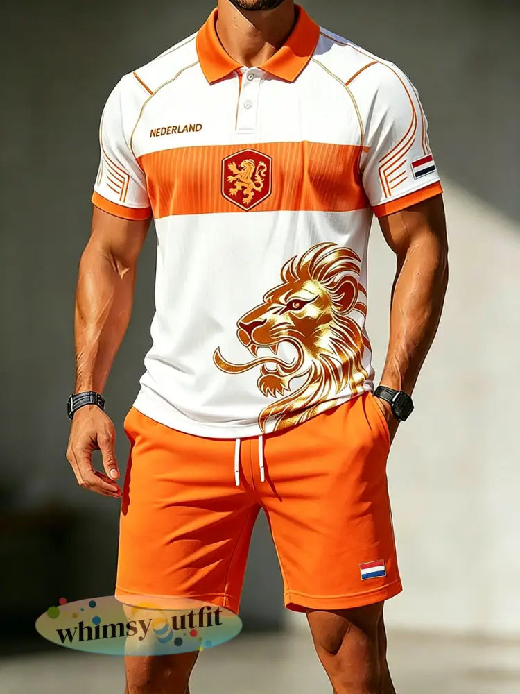 Herenpoloshirt met leeuwenprint en korte mouwen set - A / S
