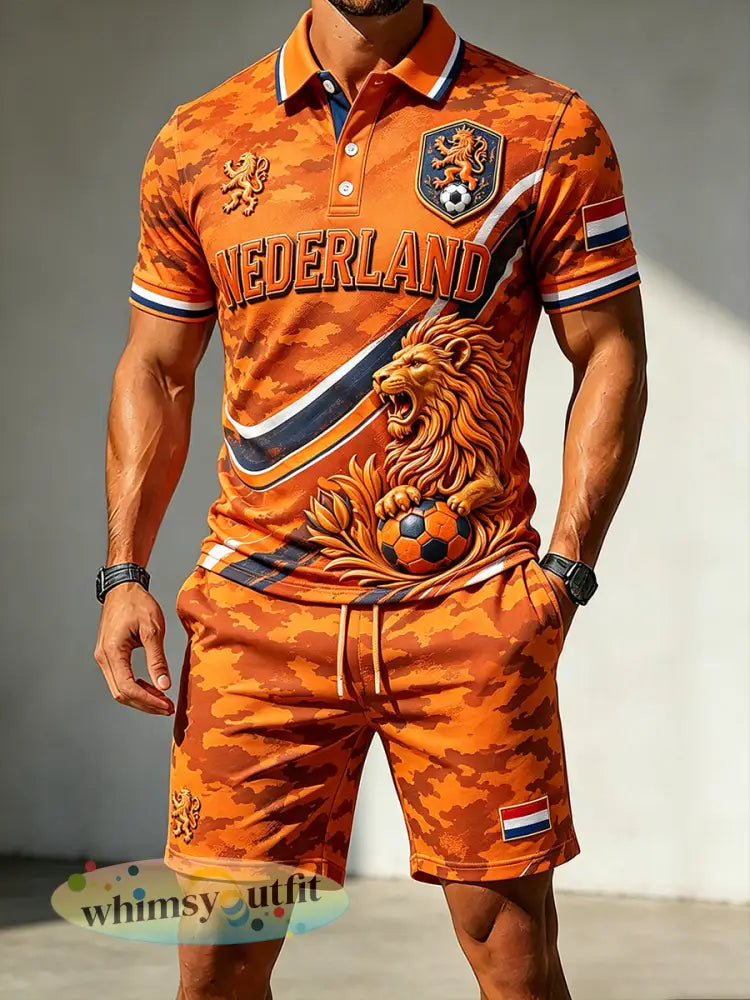 Herenpoloshirt met leeuwenprint en korte mouwen set - A / S