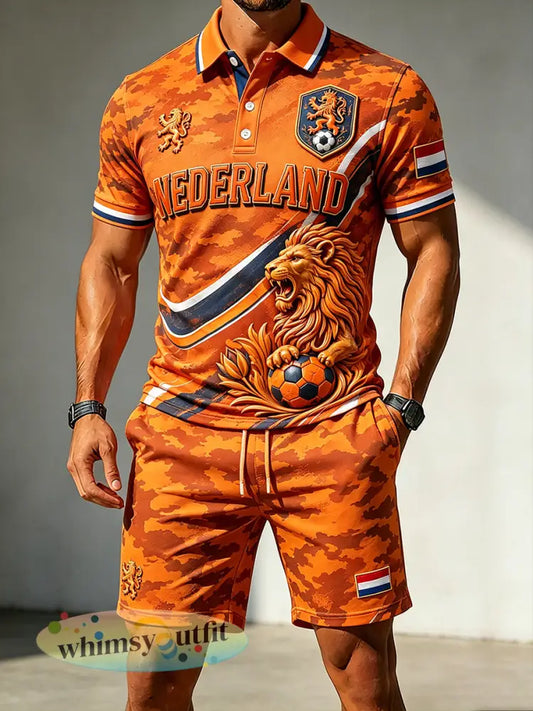 Herenpoloshirt met leeuwenprint en korte mouwen set - A / S