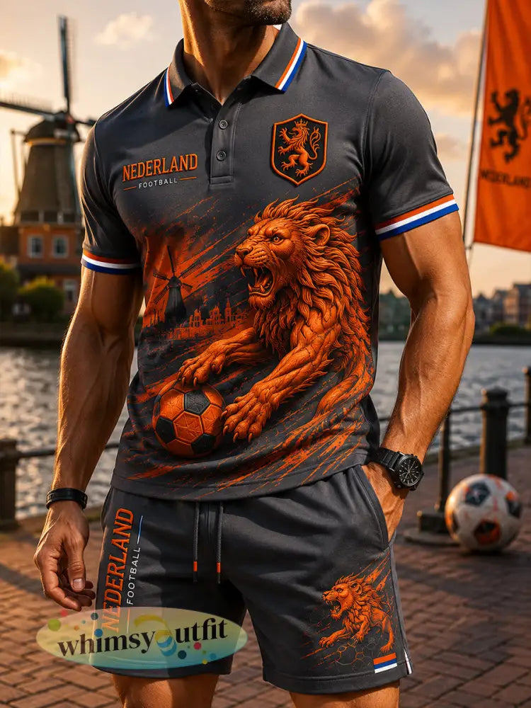 Herenpoloshirt met leeuwenprint en korte mouwen set - A / S