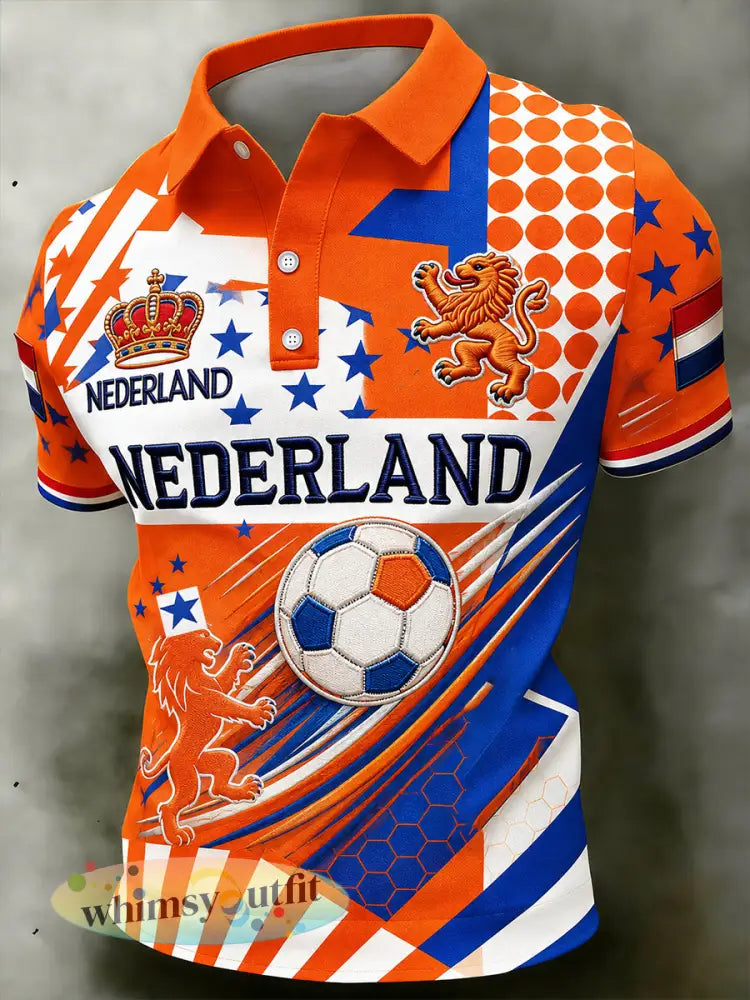 Herenpoloshirt met leeuwenvoetbalkunstprint en korte mouwen - A / S