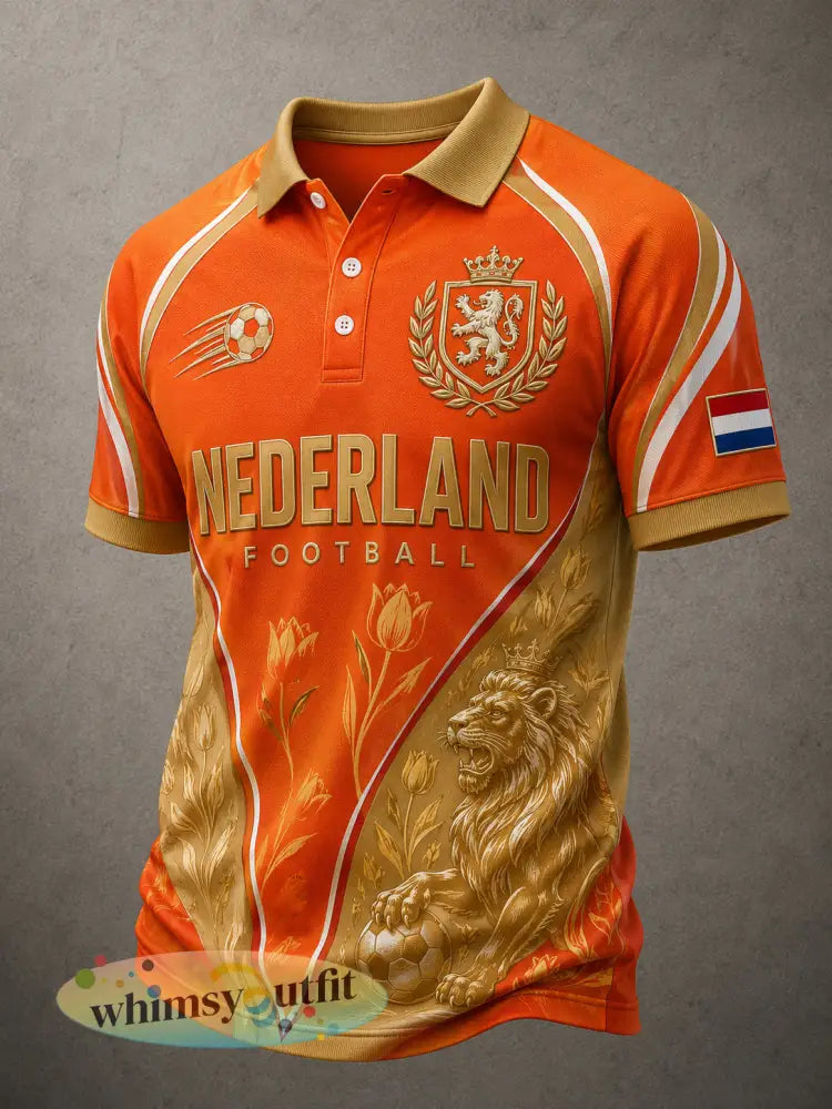 Herenpoloshirt met tulp leeuw en voetbalprint korte mouwen - A / S