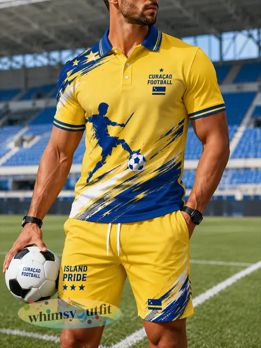 Herenpoloshirtenset in eilandstijl met voetbalthema en korte mouwen - A / S