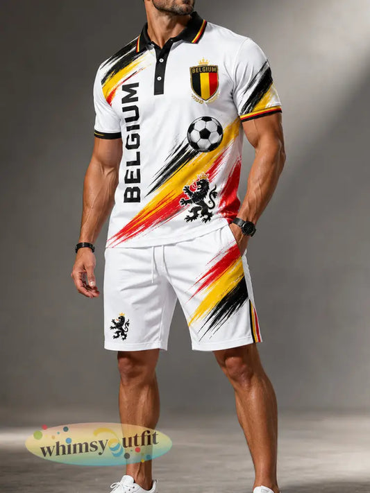 Herenpoloshirtenset met korte mouwen en print met leeuw- en voetbalthema - A / S