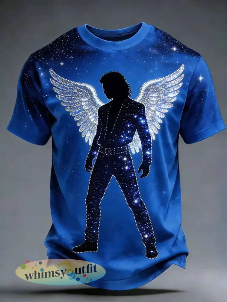Herenpopmuziek karakter T-shirt met korte mouwen - Blauw / S
