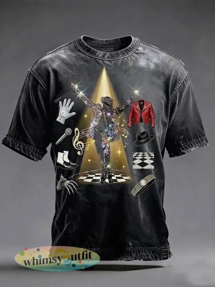 Herenpopmuziek karakter T-shirt met korte mouwen - Zwart / S