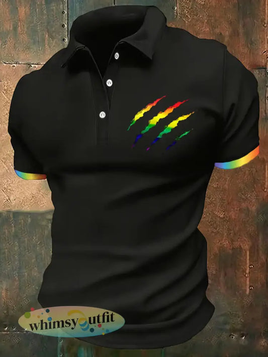 Herenproud-maand regenboogprint casual top met korte mouwen - Zwart / S