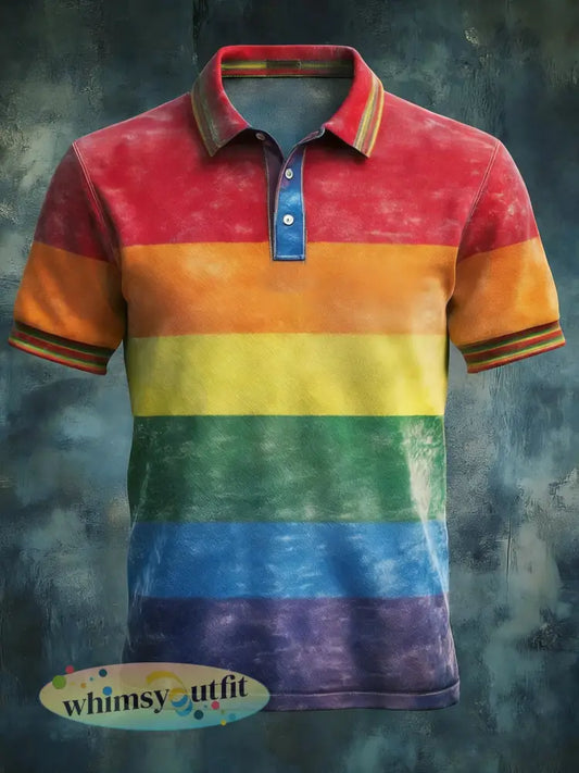 Herenproudemaand regenboogruitvormig kunstgeprint overhemd - als foto / S