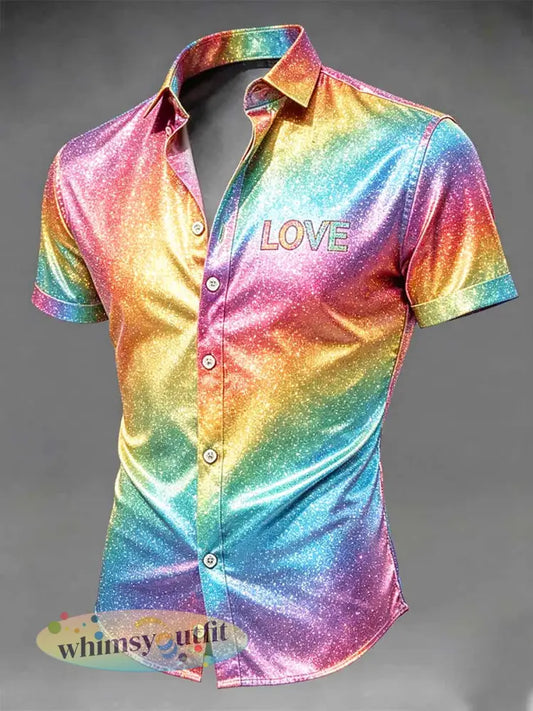 Herenretro casual overhemd met regenboogpatroon - als foto / S