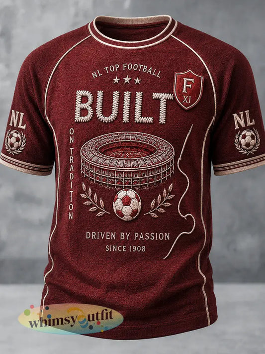 Herenretro rood Feyenoord Eredivisie-voetbalprint casual T-shirt - Diep Rood / S
