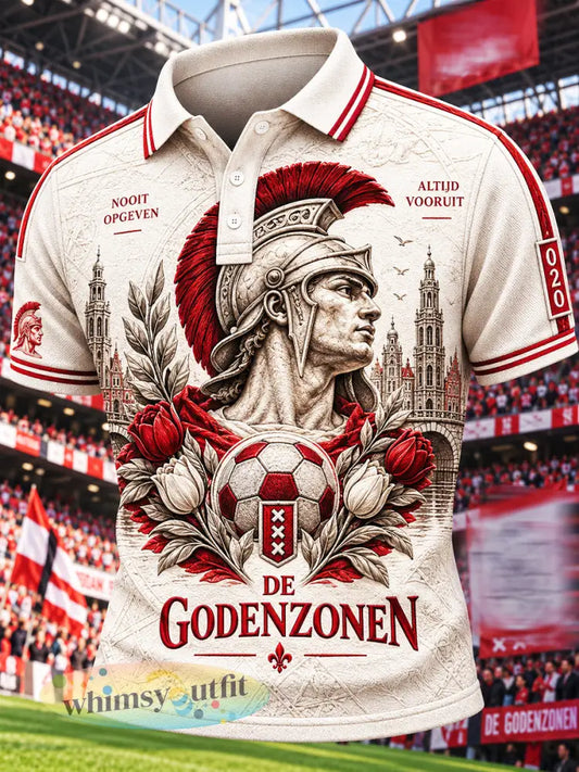 Herenshirt beige met Ajax Amsterdam-print casual poloshirt - Romig-Wit / S