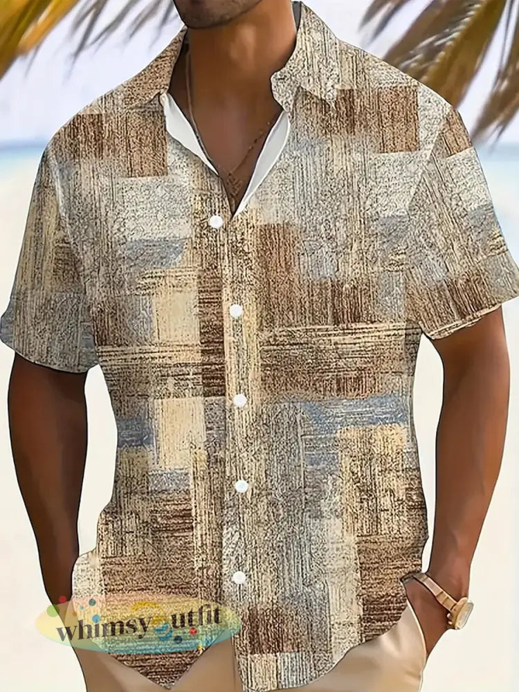 Herenshirt met geometrische kunstprint - kaki / S