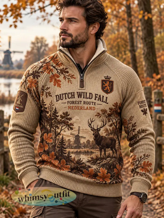 Herensweatshirt met grafische print en mock-nek in herfstthema met raglanmouwen - A / S