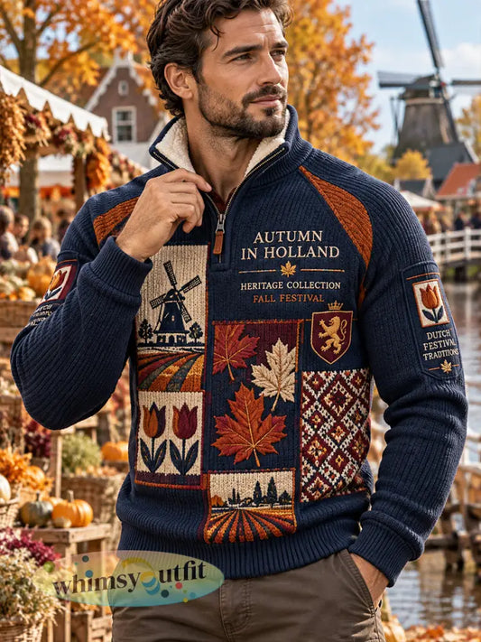 Herensweatshirt met grafische print en mock-nek in herfstthema met raglanmouwen - A / S