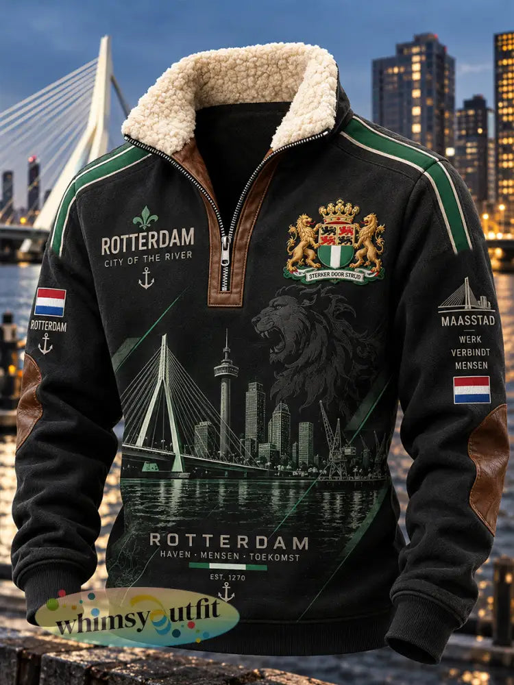 Herensweatshirt met lange mouwen rits en mock-hals voorzien van een stedelijke herdenkingsprint - A / S