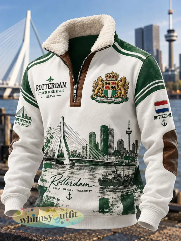 Herensweatshirt met lange mouwen rits en mock-hals voorzien van een stedelijke herdenkingsprint - A / S