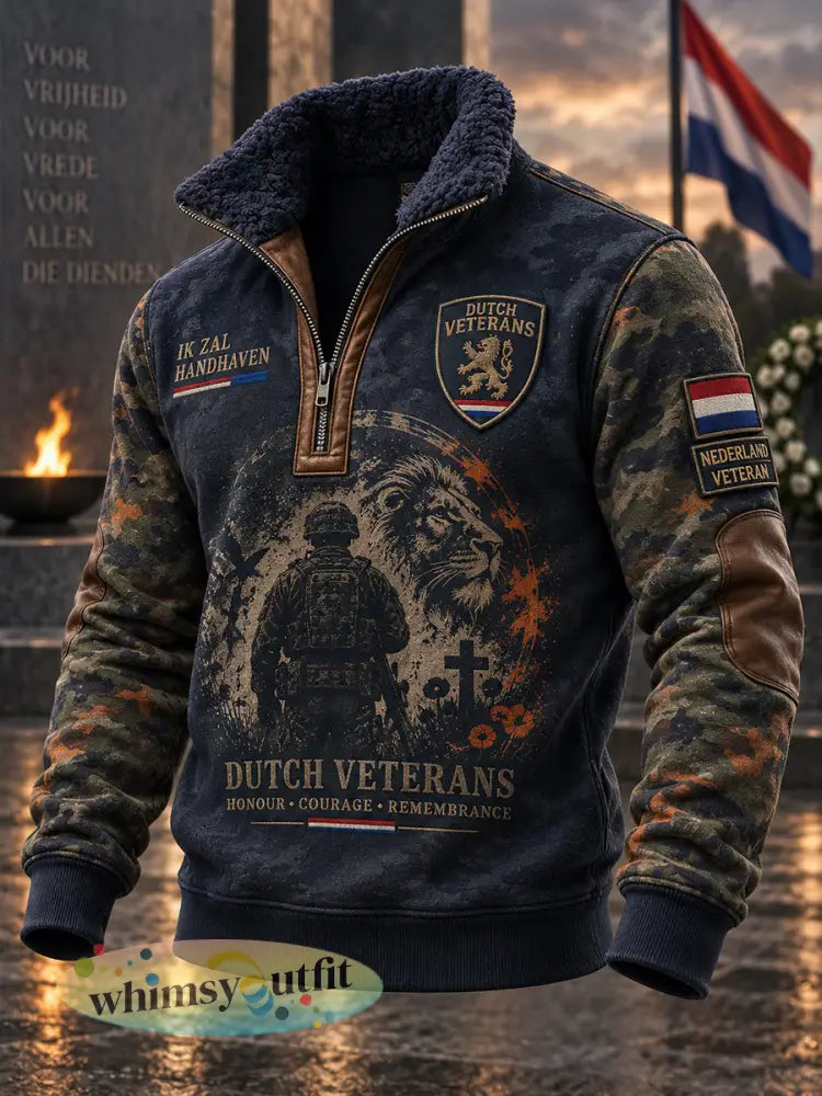 Herensweatshirt met vetershals en lange mouwen vintageprint met militair thema - A / S