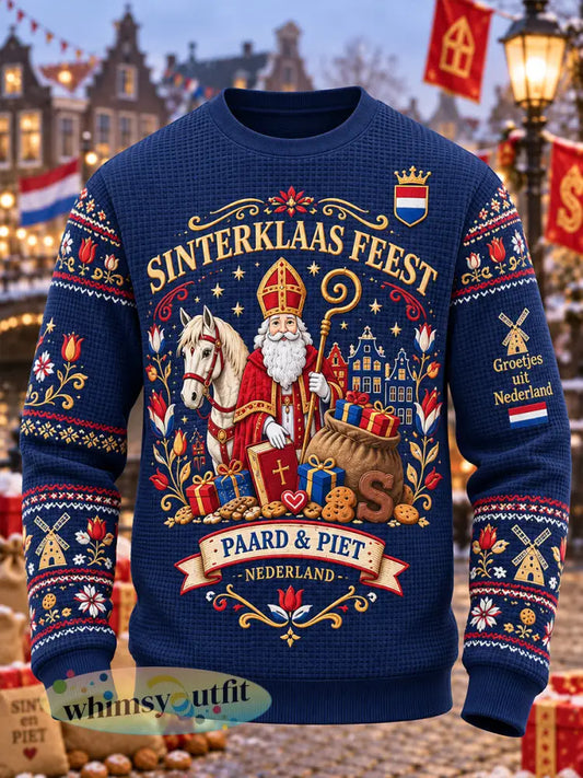 Herentop met grafische print en wafelstructuur lange mouwen voor Sinterklaas - A / S