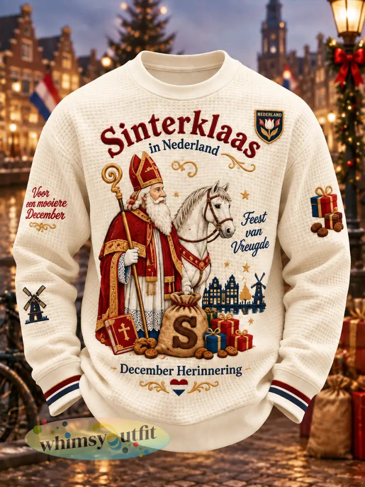 Herentop met grafische print en wafelstructuur lange mouwen voor Sinterklaas - A / S
