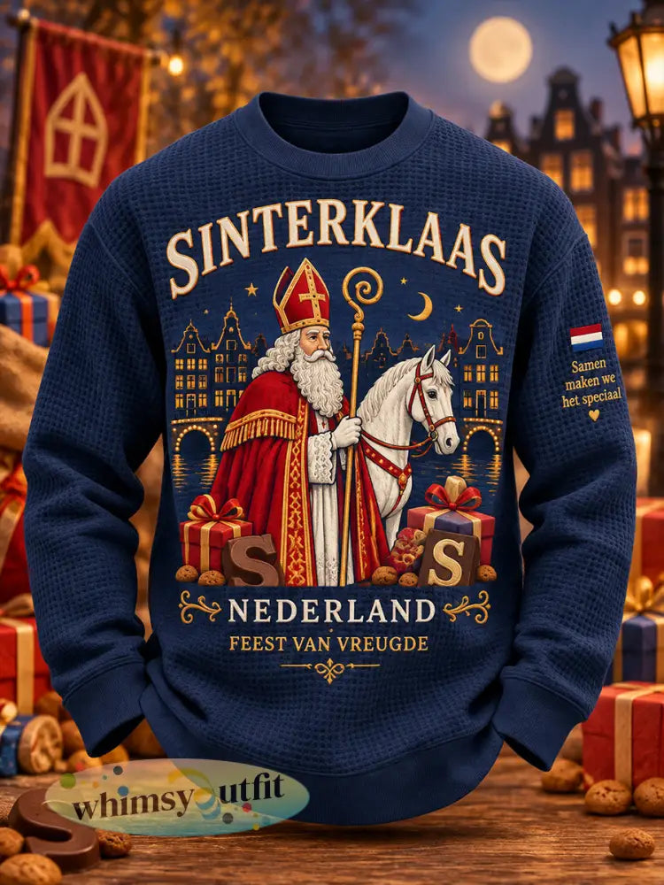 Herentop met grafische print en wafelstructuur lange mouwen voor Sinterklaas - A / S