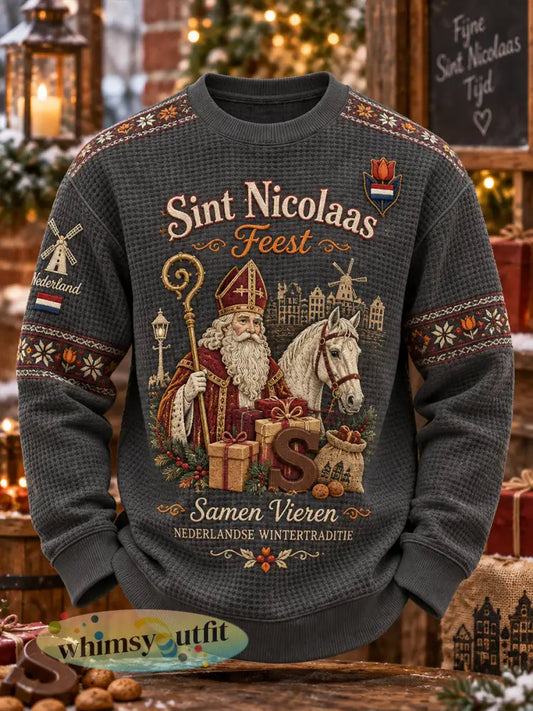 Herentop met grafische print en wafelstructuur lange mouwen voor Sinterklaas - A / S