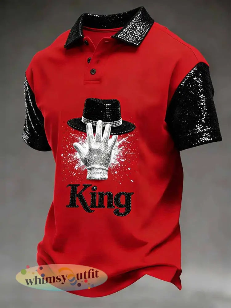 Herenvintage herdenkingskoning van pop bedrukt poloshirt voor heren - als foto / S