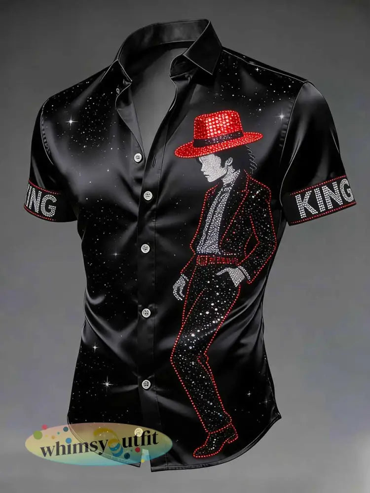 Herenvintage herdenkingskoning van pop bedrukt shirt voor heren - als foto / S