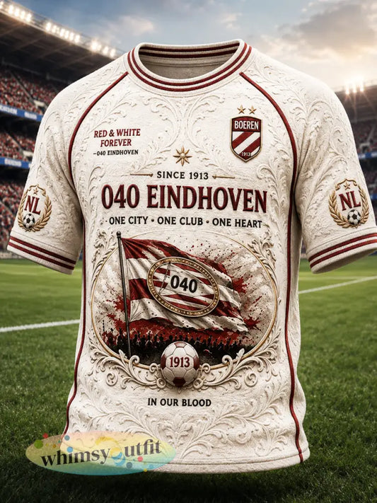 Herenvintage offwhite casual T-shirt met voetbalprint van PSV Eindhoven - Romig-Wit / S