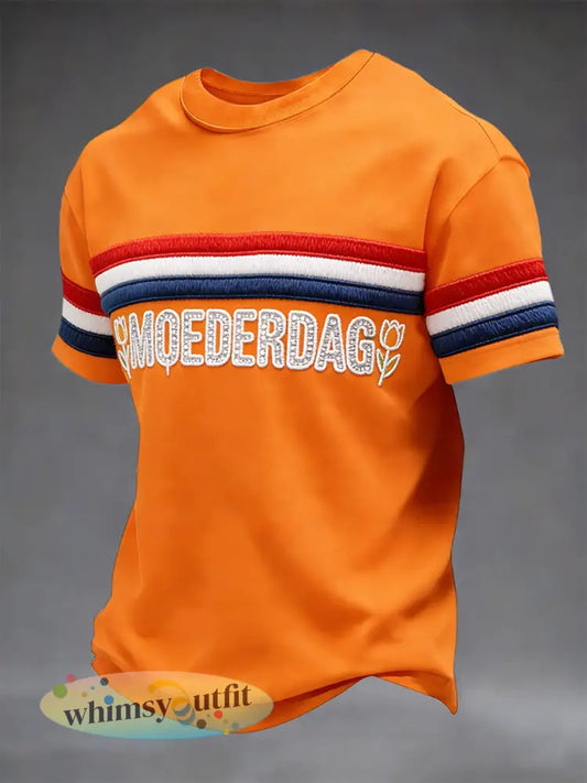 Herenvlag Patchwork “Moederdag” Print Oranje Casual T-shirt - Sinaasappel / S